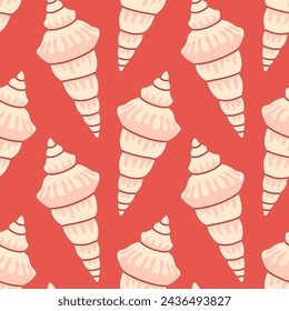Sea shells seamless pattern. Trendy pattern of seashells for wrapping paper, wallpaper, stickers, notebook cover.