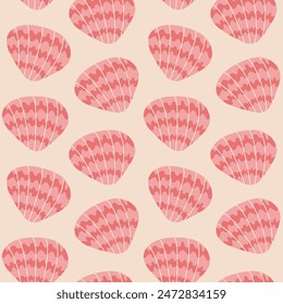 Sea shells seamless pattern. Trendy pattern of seashells for wrapping paper, wallpaper, stickers, notebook cover. The texture may be used for printing on fabric or paper and background in web design.