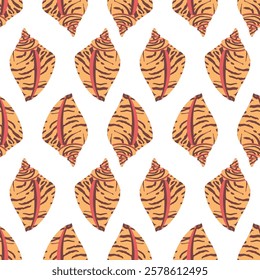 Sea shells seamless pattern. Trendy pattern of seashells for wrapping paper, wallpaper, stickers, notebook cover. 