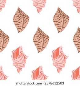 Sea shells seamless pattern. Trendy pattern of seashells for wrapping paper, wallpaper, stickers, notebook cover. 