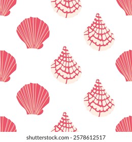 Sea shells seamless pattern. Trendy pattern of seashells for wrapping paper, wallpaper, stickers, notebook cover. 