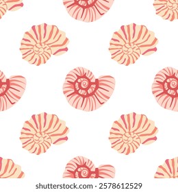Sea shells seamless pattern. Trendy pattern of seashells for wrapping paper, wallpaper, stickers, notebook cover. 