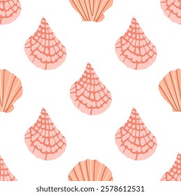 Sea shells seamless pattern. Trendy pattern of seashells for wrapping paper, wallpaper, stickers, notebook cover. 