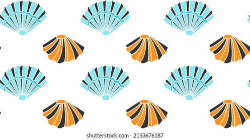 Sea shells seamless pattern, vector illustration. Marine background. Perfect for invitations, greeting cards, posters, prints, banners, flyers