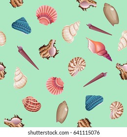 Sea shells seamless vector pattern.