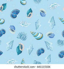 Sea shells seamless vector pattern.