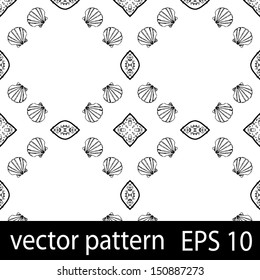 Sea shells sketch background. Seamless vector pattern