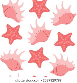 Sea shells and star fish seamless pattern background for packaging and decoration illustration