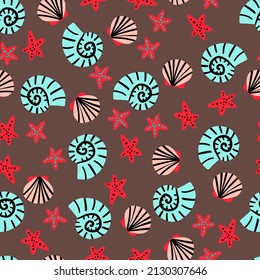 Sea Shells Star Fish Vector Seamless Pattern