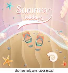 Sea shells, starfish on the beach. Summer holidays. plus EPS10 vector file