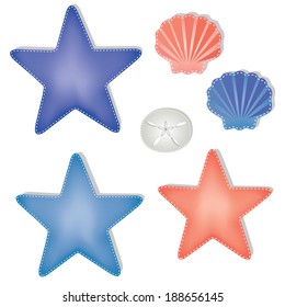 Sea shells and starfish on a transparent background, scrapbooking elements, vector format