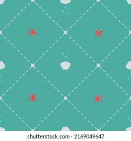 Sea shells and starfish seamless pattern. Pirate collection. Cute ocean background. Abstract decorative flat vector illustration. Graphic print for fabrics, gift paper, cards and baby items
