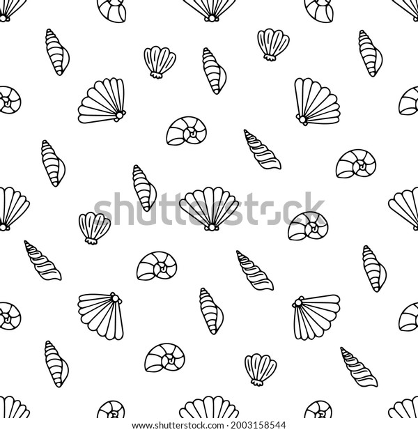 Sea Shells Vector Monochrome Seamless Pattern Stock Vector (Royalty ...