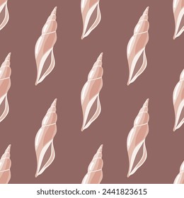Sea shells vector seamless pattern, mollusks. Flat illustration of seashell.	