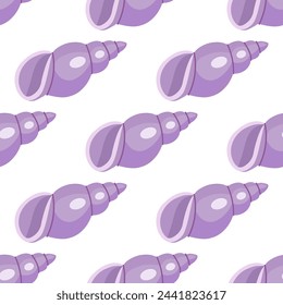 Sea shells vector seamless pattern, mollusks. Flat illustration of seashell.	