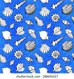 Sea shells vector seamless pattern texture background