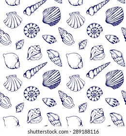 Sea shells vector seamless pattern texture background 