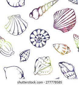 Sea shells vector white rainbow colorful pearl seamless pattern texture background
