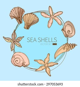 Sea shells wreath vector set 