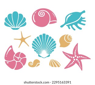 Sea shells,starfish, oyster and clam . Set of sea life. hand drawn vector illustration