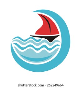 Sea and ship abstract sign vector illustration