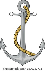 Sea ship anchor vector and rope illustration