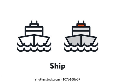 Sea Ship Boat Front View Minimal Color Flat Line Outline Stroke Icon