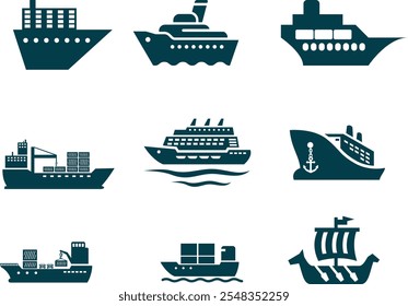 Sea ship and boat Icon Set.Logistic, ship, delivery, transportation, vessel icon