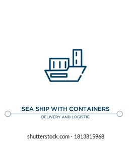 sea ship with containers outline vector icon. simple element illustration. sea ship with containers outline icon from editable delivery concept. can be used for web and mobile
