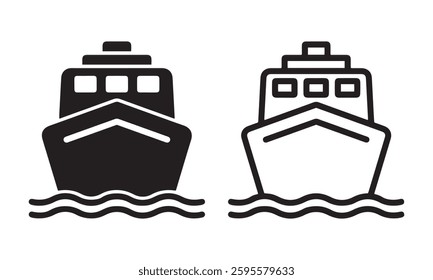 Sea ship graphic icon. Cruise liner in the circle sign isolated on white background. Vector illustration