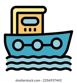 Sea ship icon outline vector. Guard coast. Rescue boat color flat