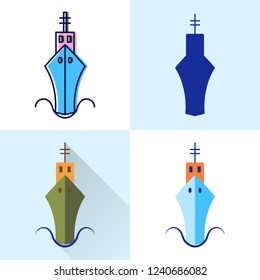 Sea ship icon set in flat and line styles