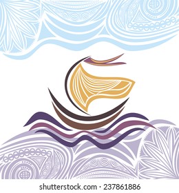 Sea and ship nature pattern background vector illustration