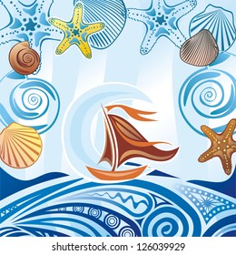 Sea and ship pattern vector illustration