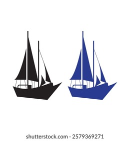 Sea ship silhouettes with white background and color versions Ship and marine boat black silhouette set. Small and large seagoing vessels. Vector art illustration