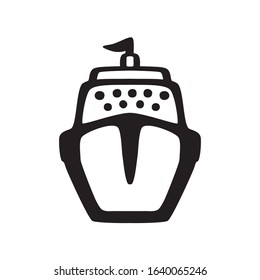 Sea ship. Vector icon in cartoon style. Hand drawing isolated on a white background.