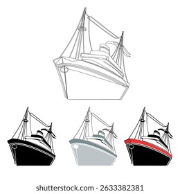 sea ship vector icon, line icon, black color, dark white, red mixed with black, good to use for image backgrounds