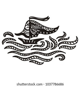 Sea and ship. Vector illustration