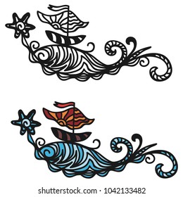 Sea and ship. Vector illustration