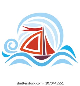 Sea and ship. Vector illustration