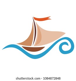 Sea and ship. Vector illustration
