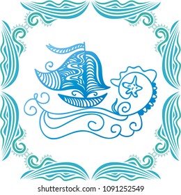 Sea and ship. Vector illustration