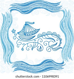 Sea and ship. Vector illustration