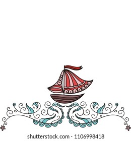 Sea and ship. Vector illustration
