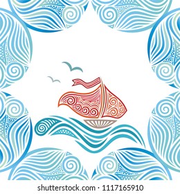 Sea and ship. Vector illustration