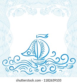 Sea and ship. Vector illustration
