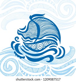 Sea and ship. Vector illustration