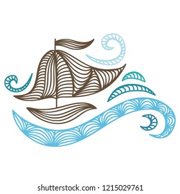 Sea and ship. Vector illustration