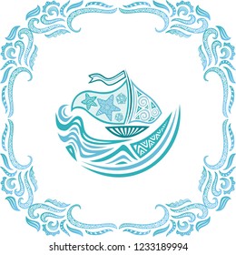 Sea and ship. Vector illustration