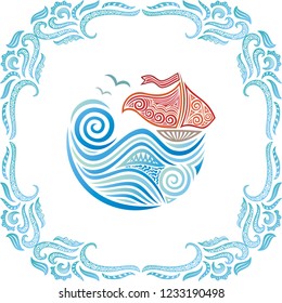 Sea and ship. Vector illustration